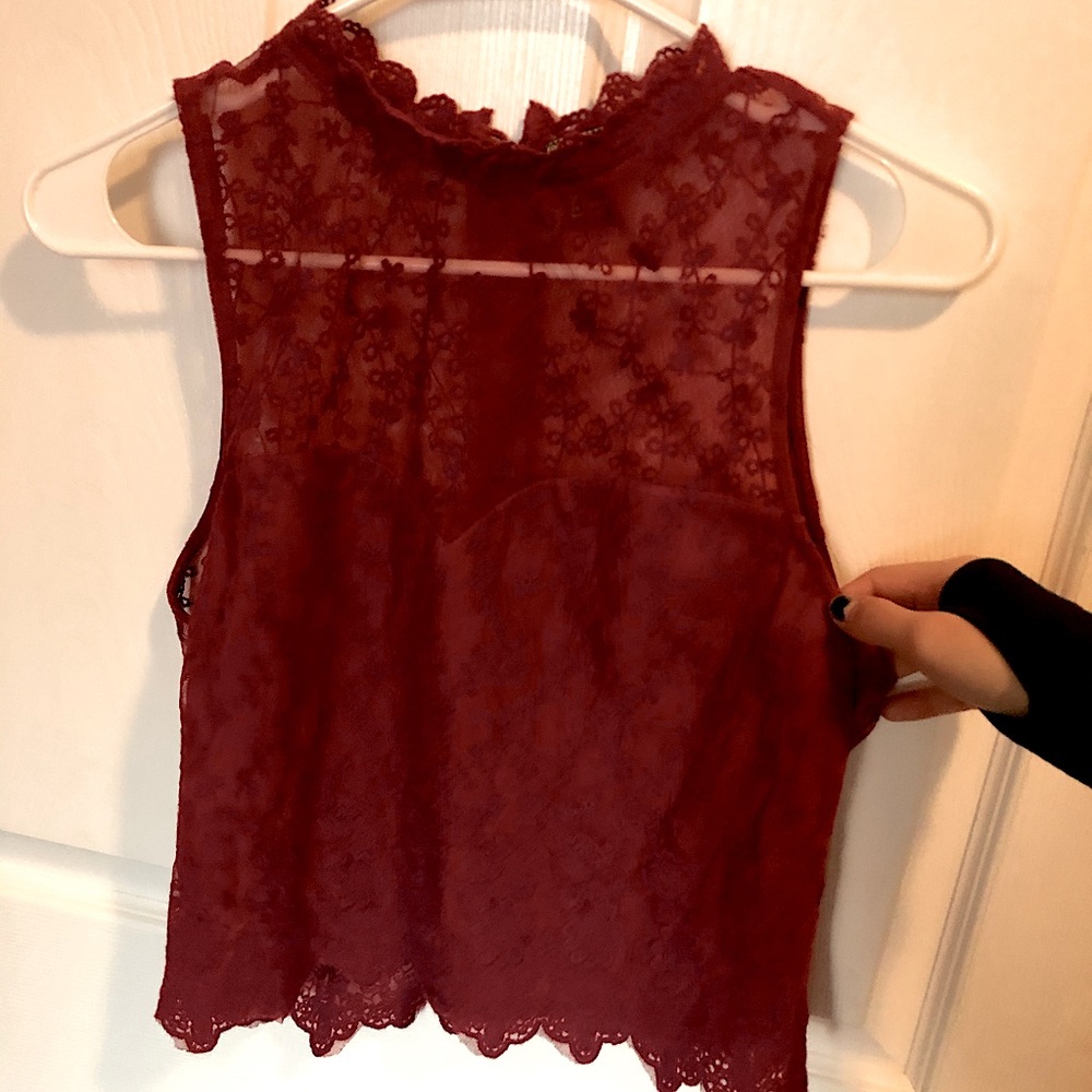 Red lace crop blouse